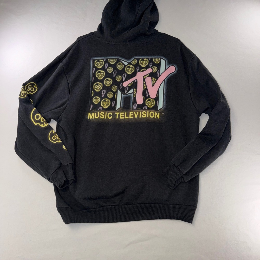 384 MTV Music Television Hoodie Large Black Skull Graphic Pullover Sweatshirt